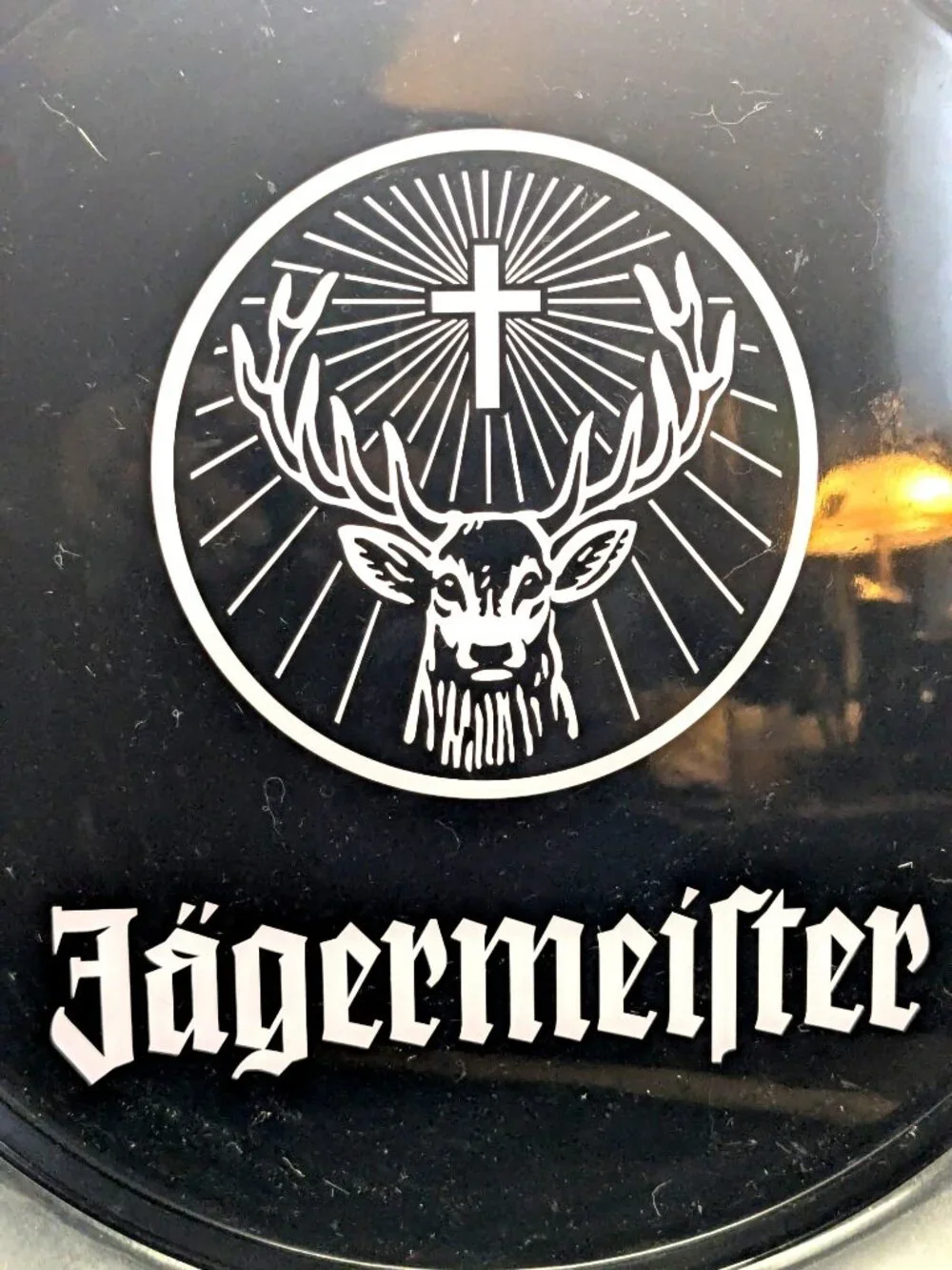 Jägermeister Bar Serving Tray 14-Inch Round Stag Logo Black Silver Metal